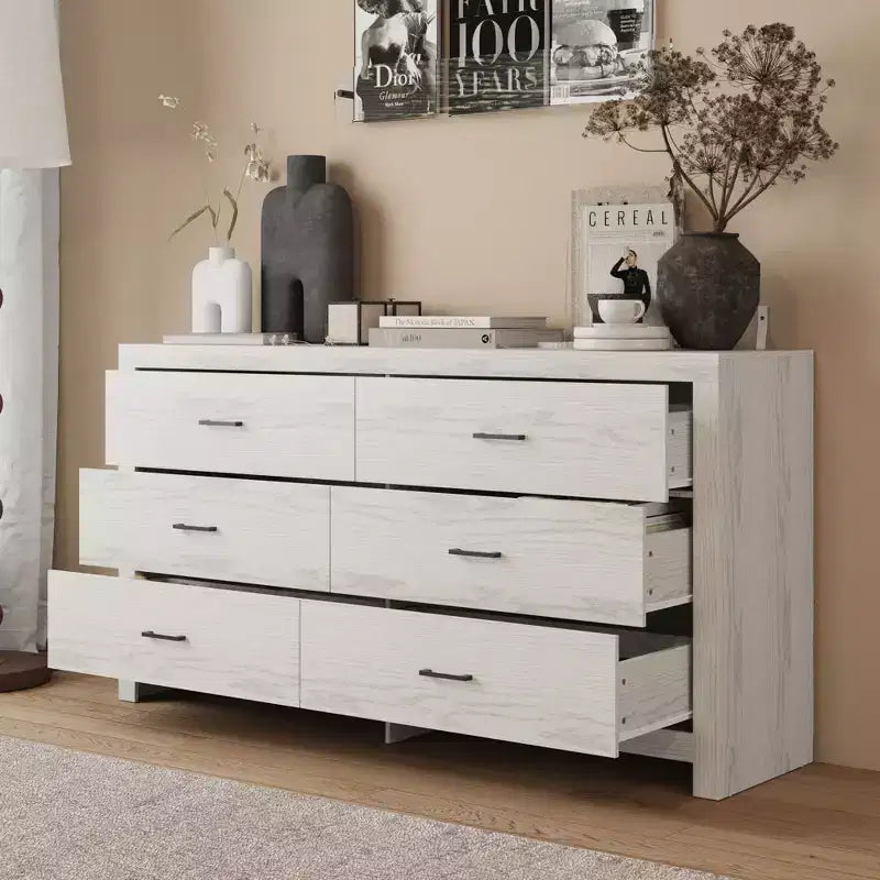 Cassettiera Famapy con Sei Cassetti Effetto Legno e Maniglie Nere per Soggiorno