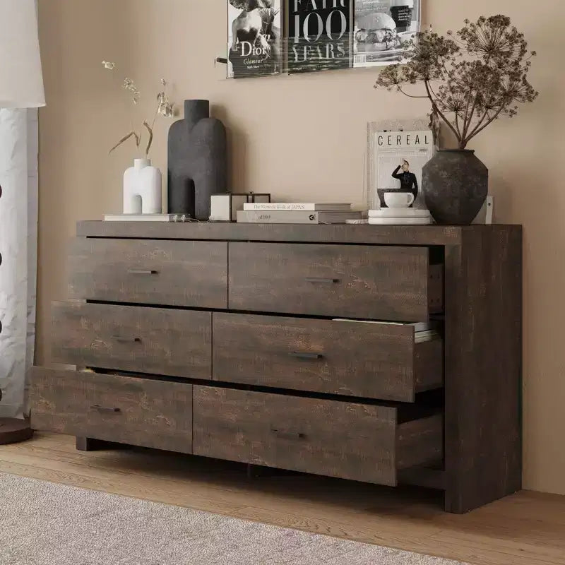 Cassettiera Famapy con Sei Cassetti Effetto Legno e Maniglie Nere per Soggiorno