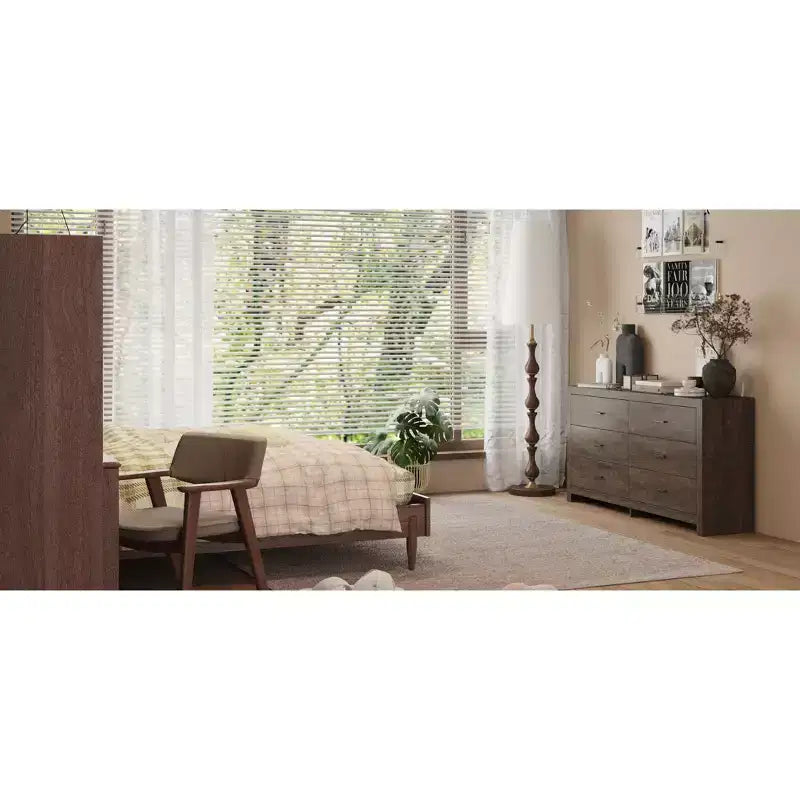 Cassettiera Famapy con Sei Cassetti Effetto Legno e Maniglie Nere per Soggiorno