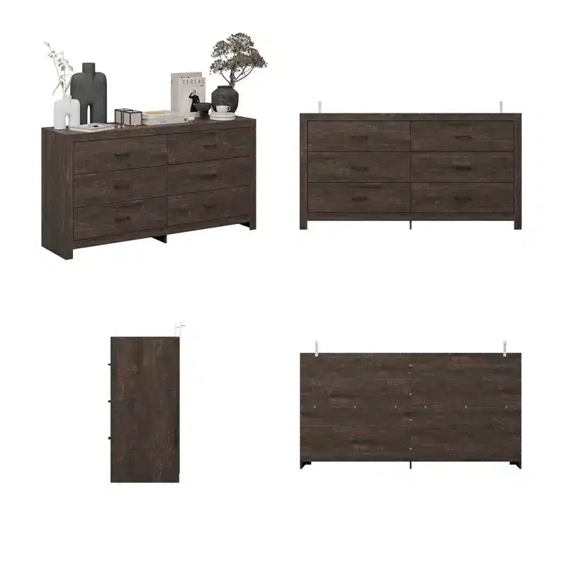 Cassettiera Famapy con Sei Cassetti Effetto Legno e Maniglie Nere per Soggiorno