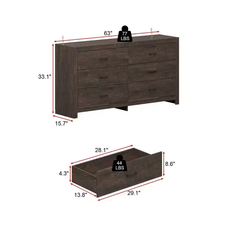 Cassettiera Famapy con Sei Cassetti Effetto Legno e Maniglie Nere per Soggiorno