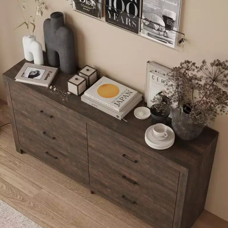 Cassettiera Famapy con Sei Cassetti Effetto Legno e Maniglie Nere per Soggiorno