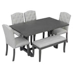 Set da pranzo Whisen in stile rustico, 6 pezzi con 4 sedie imbottite e panca per sala da pranzo