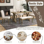 Set da pranzo Whisen in stile rustico, 6 pezzi con 4 sedie imbottite e panca per sala da pranzo