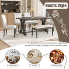 Set da pranzo Whisen in stile rustico, 6 pezzi con 4 sedie imbottite e panca per sala da pranzo