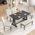 Whisen 6-Piece Farmhouse Dining Table Set with 4 Upholstered Chairs and Bench for Dining Room