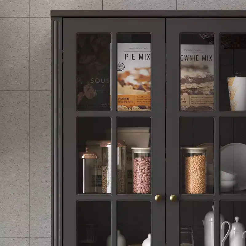 Famapy 31.5'' L Libreria con ante in vetro, vetrina, organizer in legno per dispensa