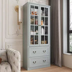 Famapy 31.5'' L Libreria con ante in vetro, vetrina, organizer in legno per dispensa