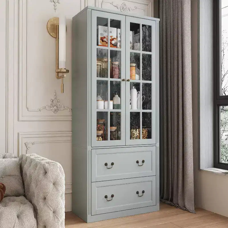 Famapy 31.5'' L Libreria con ante in vetro, vetrina, organizer in legno per dispensa