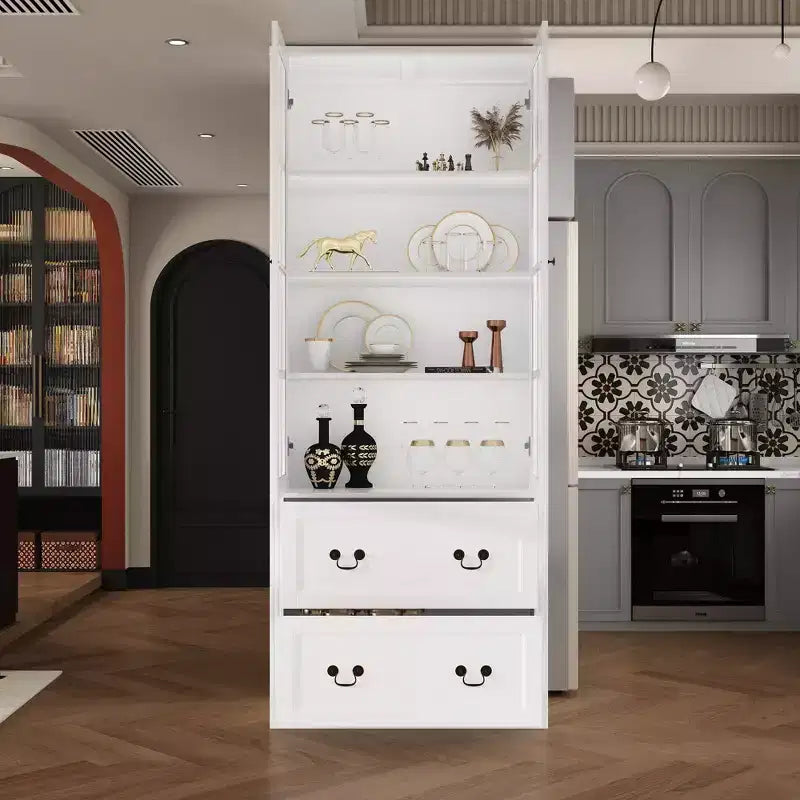 Famapy 31.5'' L Libreria con ante in vetro, vetrina, organizer in legno per dispensa