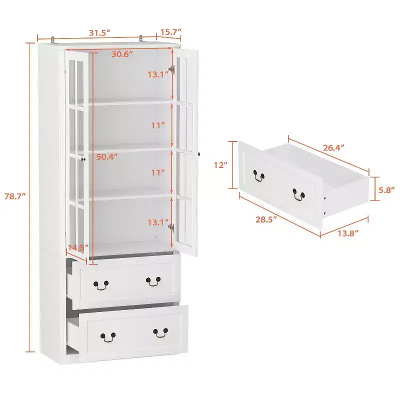 Famapy 31.5'' L Libreria con ante in vetro, vetrina, organizer in legno per dispensa