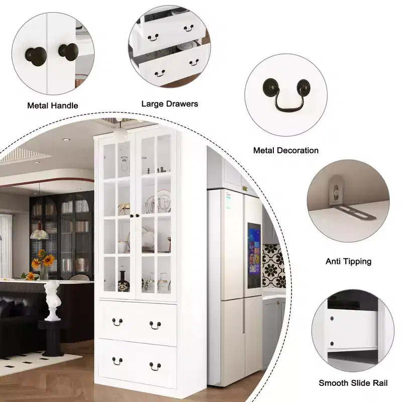 Famapy 31.5'' L Libreria con ante in vetro, vetrina, organizer in legno per dispensa
