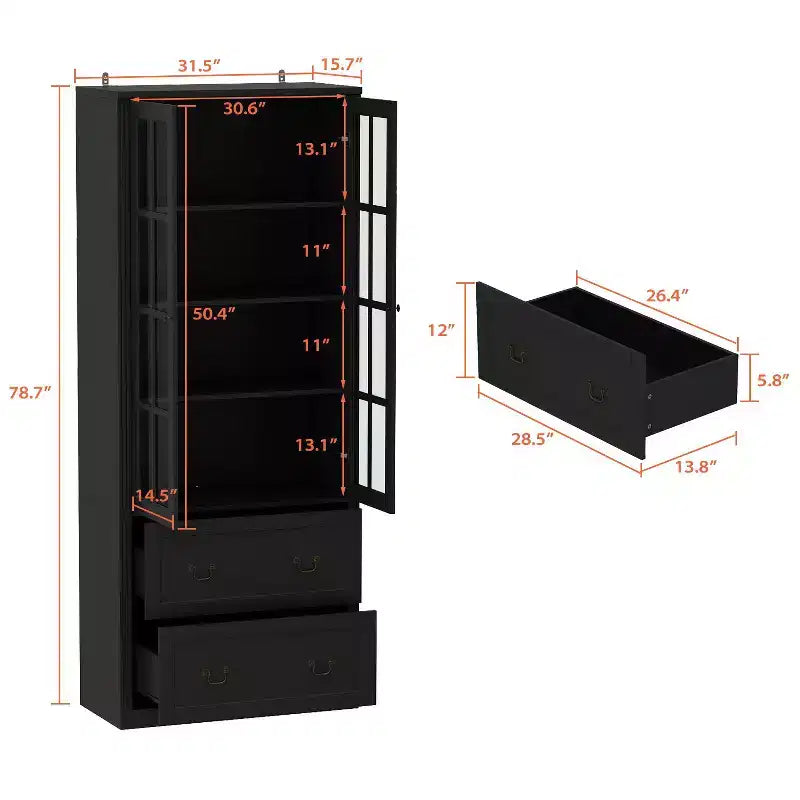 Famapy 31.5'' L Libreria con ante in vetro, vetrina, organizer in legno per dispensa