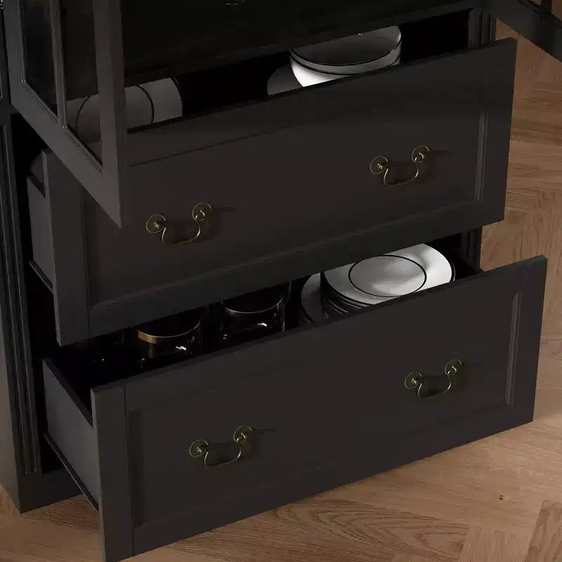Famapy 31.5'' L Libreria con ante in vetro, vetrina, organizer in legno per dispensa