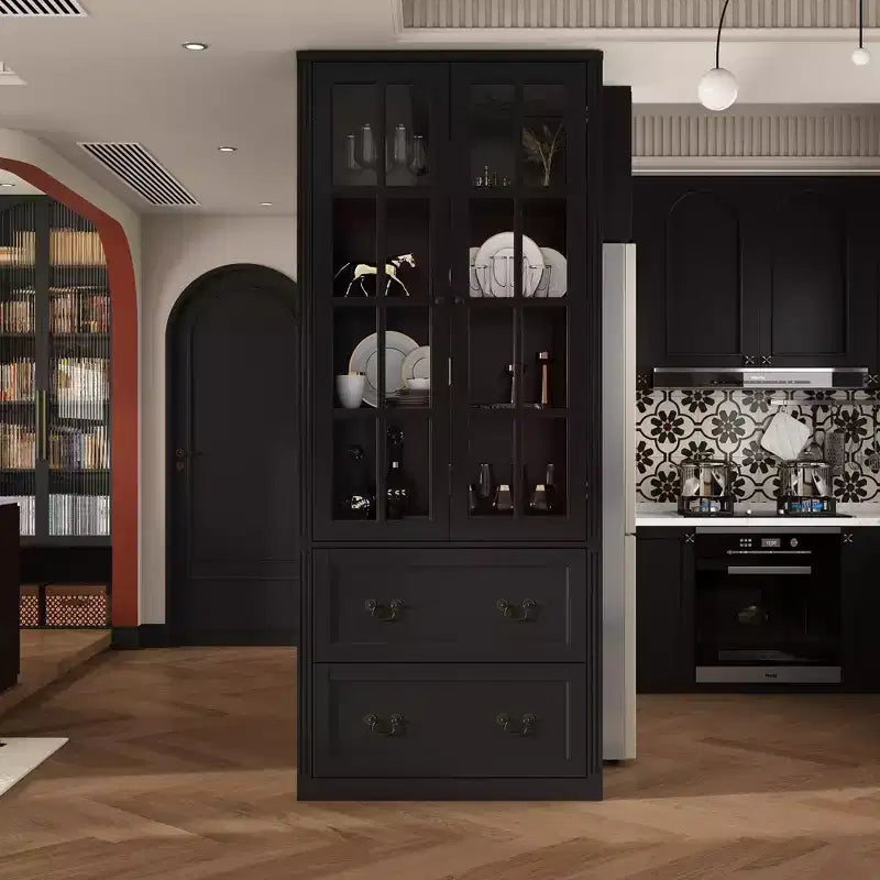 Famapy 31.5'' L Libreria con ante in vetro, vetrina, organizer in legno per dispensa