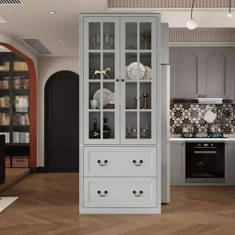 Famapy 31.5'' L Libreria con ante in vetro, vetrina, organizer in legno per dispensa