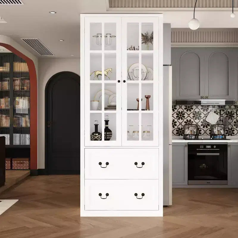 Famapy 31.5'' L Libreria con ante in vetro, vetrina, organizer in legno per dispensa