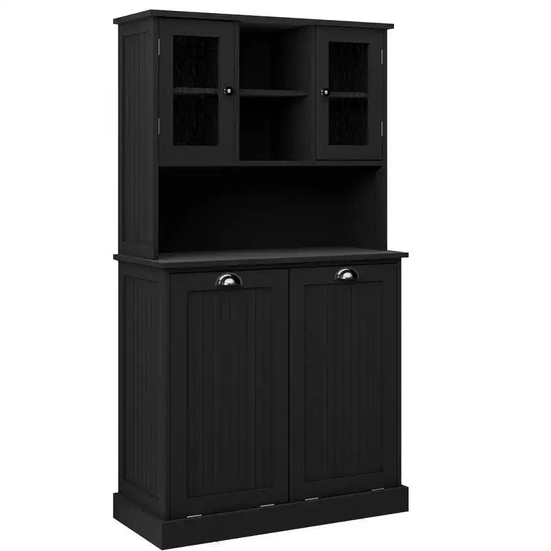 AndMakers, armadietto portabiancheria autoportante nero da 83 cm (L) x 37 cm (P) x 152 cm (A) con ante basculanti e ripiani regolabili