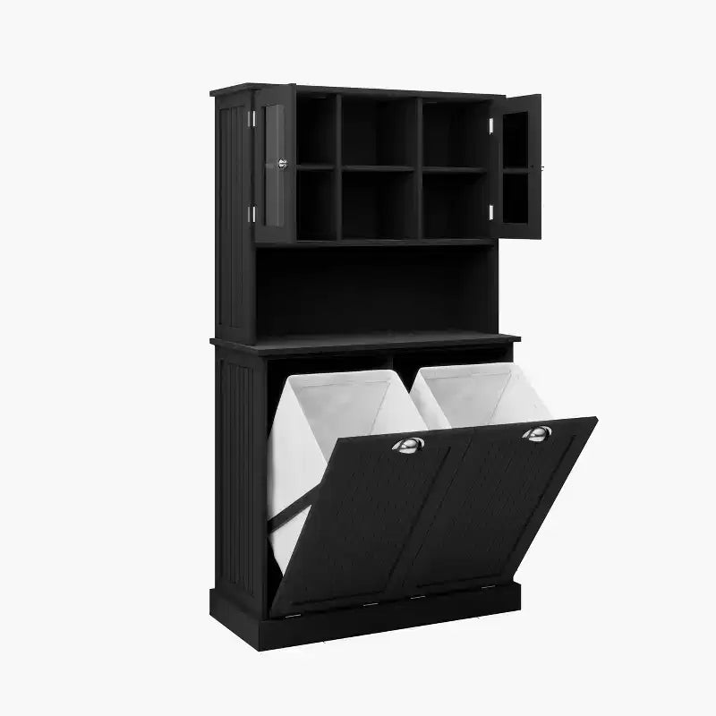 AndMakers, armadietto portabiancheria autoportante nero da 83 cm (L) x 37 cm (P) x 152 cm (A) con ante basculanti e ripiani regolabili