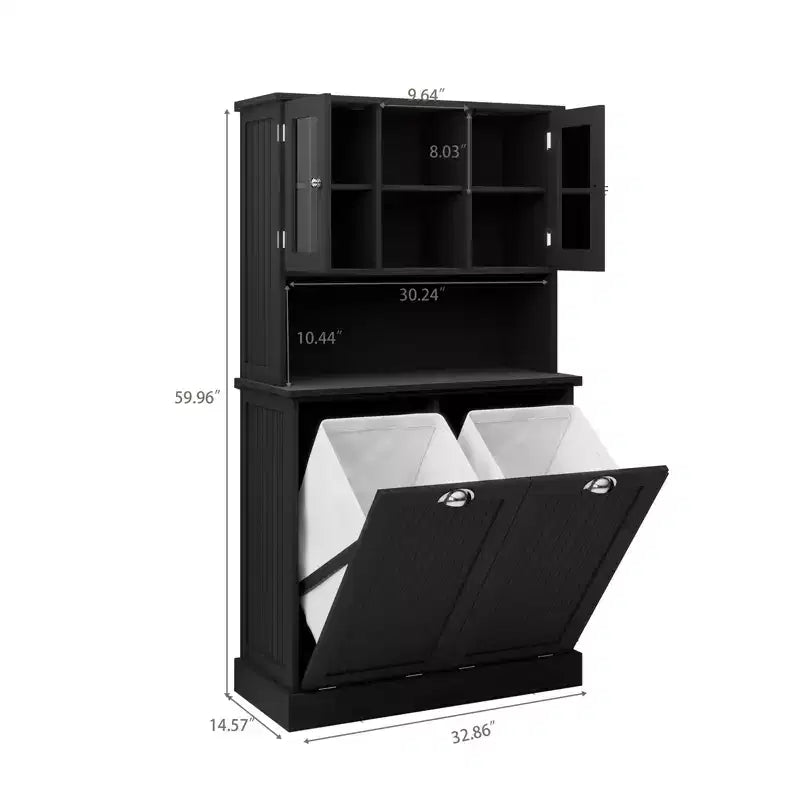 AndMakers, armadietto portabiancheria autoportante nero da 83 cm (L) x 37 cm (P) x 152 cm (A) con ante basculanti e ripiani regolabili