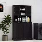 AndMakers, armadietto portabiancheria autoportante nero da 83 cm (L) x 37 cm (P) x 152 cm (A) con ante basculanti e ripiani regolabili