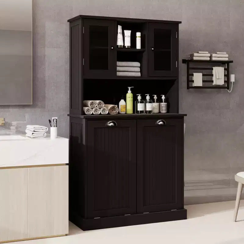 AndMakers, armadietto portabiancheria autoportante nero da 83 cm (L) x 37 cm (P) x 152 cm (A) con ante basculanti e ripiani regolabili