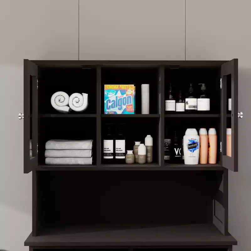 AndMakers, armadietto portabiancheria autoportante nero da 83 cm (L) x 37 cm (P) x 152 cm (A) con ante basculanti e ripiani regolabili