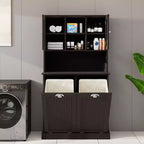 AndMakers, armadietto portabiancheria autoportante nero da 83 cm (L) x 37 cm (P) x 152 cm (A) con ante basculanti e ripiani regolabili