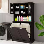 AndMakers, armadietto portabiancheria autoportante nero da 83 cm (L) x 37 cm (P) x 152 cm (A) con ante basculanti e ripiani regolabili