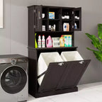 AndMakers, armadietto portabiancheria autoportante nero da 83 cm (L) x 37 cm (P) x 152 cm (A) con ante basculanti e ripiani regolabili
