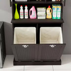AndMakers, armadietto portabiancheria autoportante nero da 83 cm (L) x 37 cm (P) x 152 cm (A) con ante basculanti e ripiani regolabili