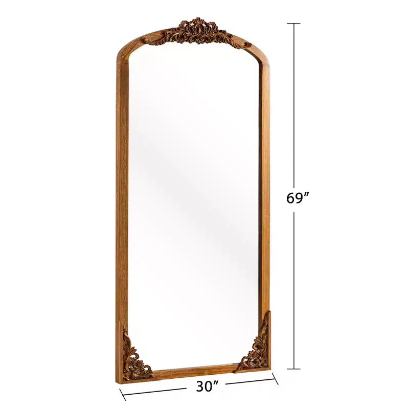 Specchio a figura intera PexFix 70x30 in legno massello scolpito, ad angolo retto, leggermente arcuato, color oro