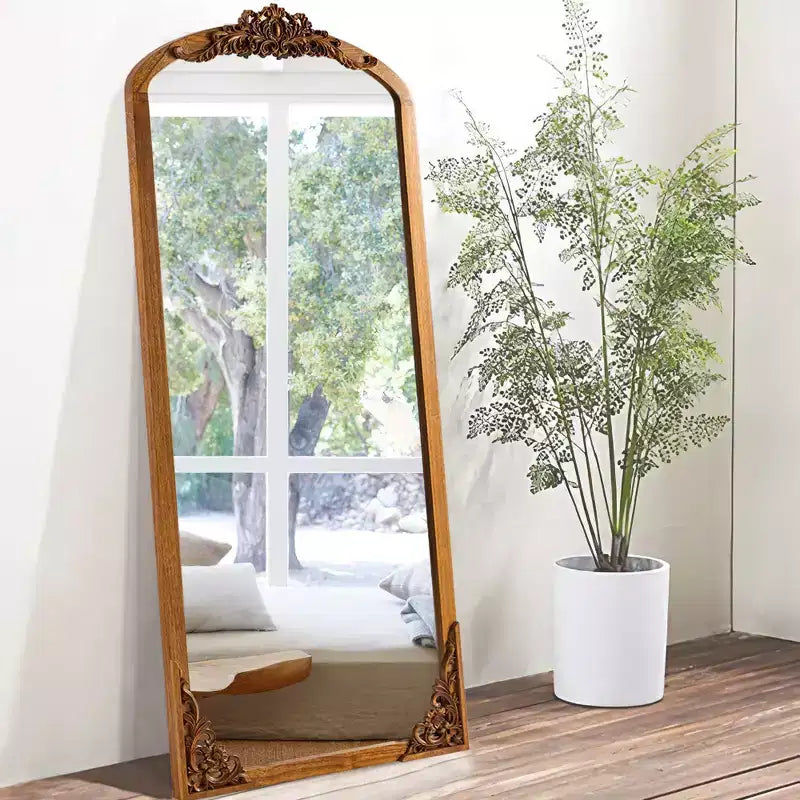 Specchio a figura intera PexFix 70x30 in legno massello scolpito, ad angolo retto, leggermente arcuato, color oro