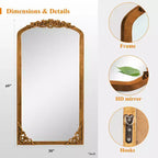 Specchio a figura intera PexFix 70x30 in legno massello scolpito, ad angolo retto, leggermente arcuato, color oro