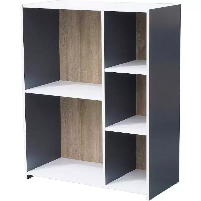Kings Brand Furniture - Moreno 5 - Libreria con ripiani a cubo in legno aperti, organizer, grigio/bianco