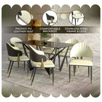LeisureMod Aria Sedie da pranzo moderne set da 4, rivestite in pelle PU, gambe in metallo, sedute comode per cucina e sala da pranzo