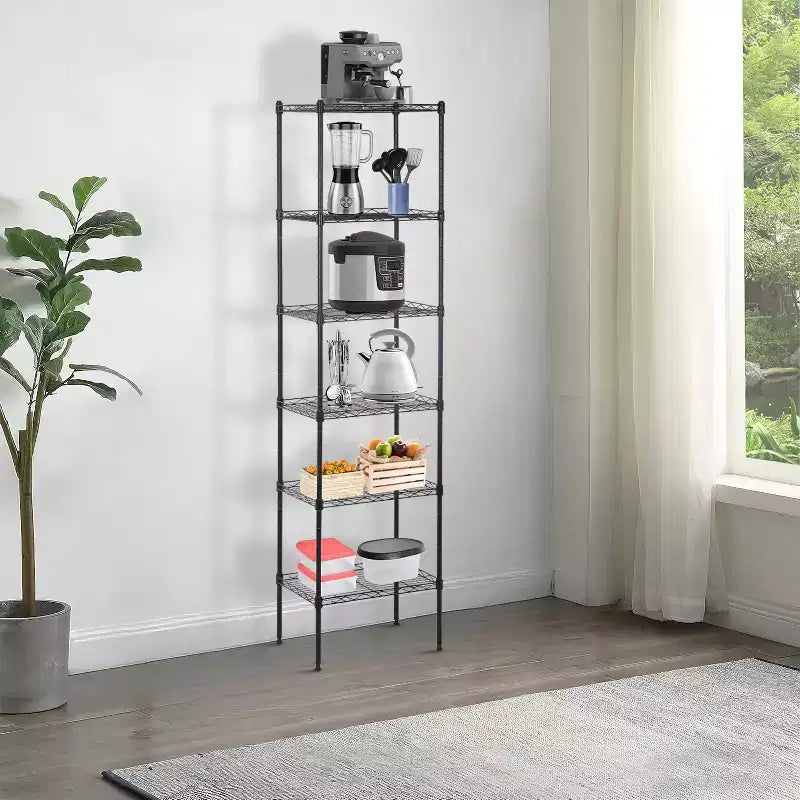 BestMassage Scaffale a 6 Ripiani in Filo, Scaffalatura in Metallo Robusta con Base Stabile per Organizzare Libri, Giocattoli, Vestiti, Utensili da Cucina