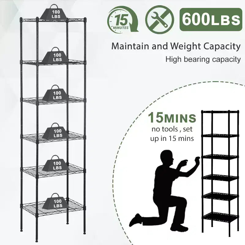 BestMassage Scaffale a 6 Ripiani in Filo, Scaffalatura in Metallo Robusta con Base Stabile per Organizzare Libri, Giocattoli, Vestiti, Utensili da Cucina