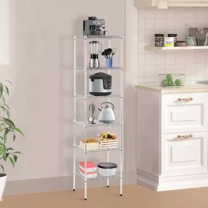 BestMassage Scaffale a 6 Ripiani in Filo, Scaffalatura in Metallo Robusta con Base Stabile per Organizzare Libri, Giocattoli, Vestiti, Utensili da Cucina