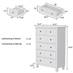 Cassettiera Hitow White Classic a 6 cassetti con gambe robuste e maniglie in metallo