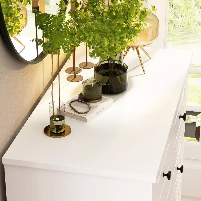 Cassettiera Hitow White Classic a 6 cassetti con gambe robuste e maniglie in metallo