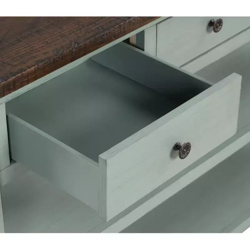 Tavolo Consolle Whisen dal design classico vintage con 3 cassetti e 2 ripiani
