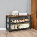 Industrial Chic 3-Tier Shoe Rack Bench with Metal Mesh Shelves - Stylish Entryway Organization and Seating