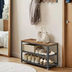 Scarpiera a panca a 3 ripiani in stile industriale chic con ripiani in rete metallica - Elegante organizzazione e seduta per l'ingresso