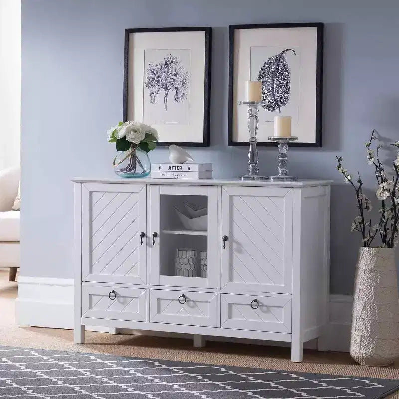 Kings Brand Furniture Evans Sideboard Buffet Console Table Storage Cabinets, White