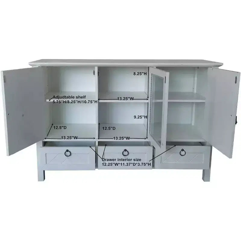 Kings Brand Furniture Evans, Credenza/Mobile Contenitore/Tavolo Consolle con Armadietti, Bianco