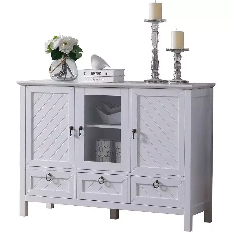Kings Brand Furniture Evans, Credenza/Mobile Contenitore/Tavolo Consolle con Armadietti, Bianco