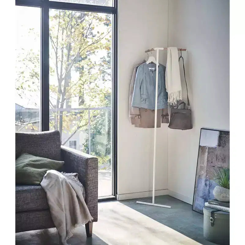 Yamazaki Home - Corner Leaning Coat Hanger (63 H) - Steel + Wood