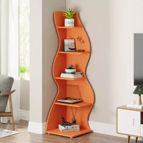 5-Tier Sea Grass-Shaped Wall Corner Bookshelf