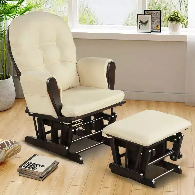 Costway Glider and Ottoman Cushion Set Wood Baby Nursery Rocking Chair Beige/Brown/Dark Grey/Light Grey/Pink/Grey